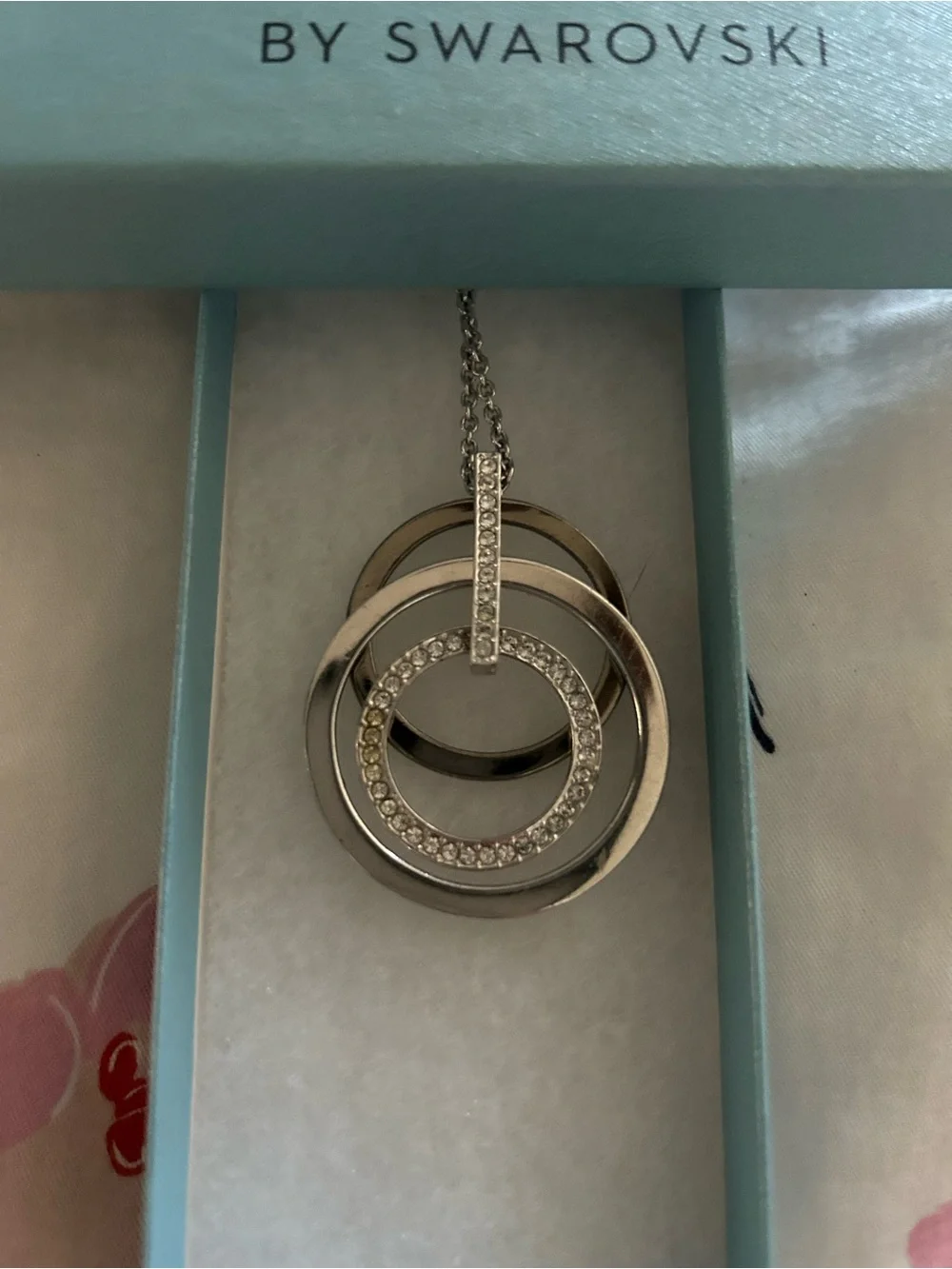 Swarovski Silver-tone Triple Crystal Ring Pendant Necklace